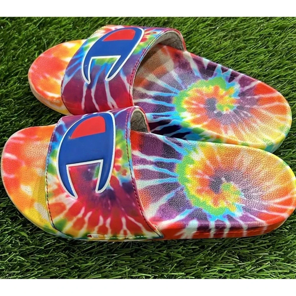 Champion IPO Tie Dye Slides Sz Mens 11 Multi Color Big C Logo Sandals CP101193M